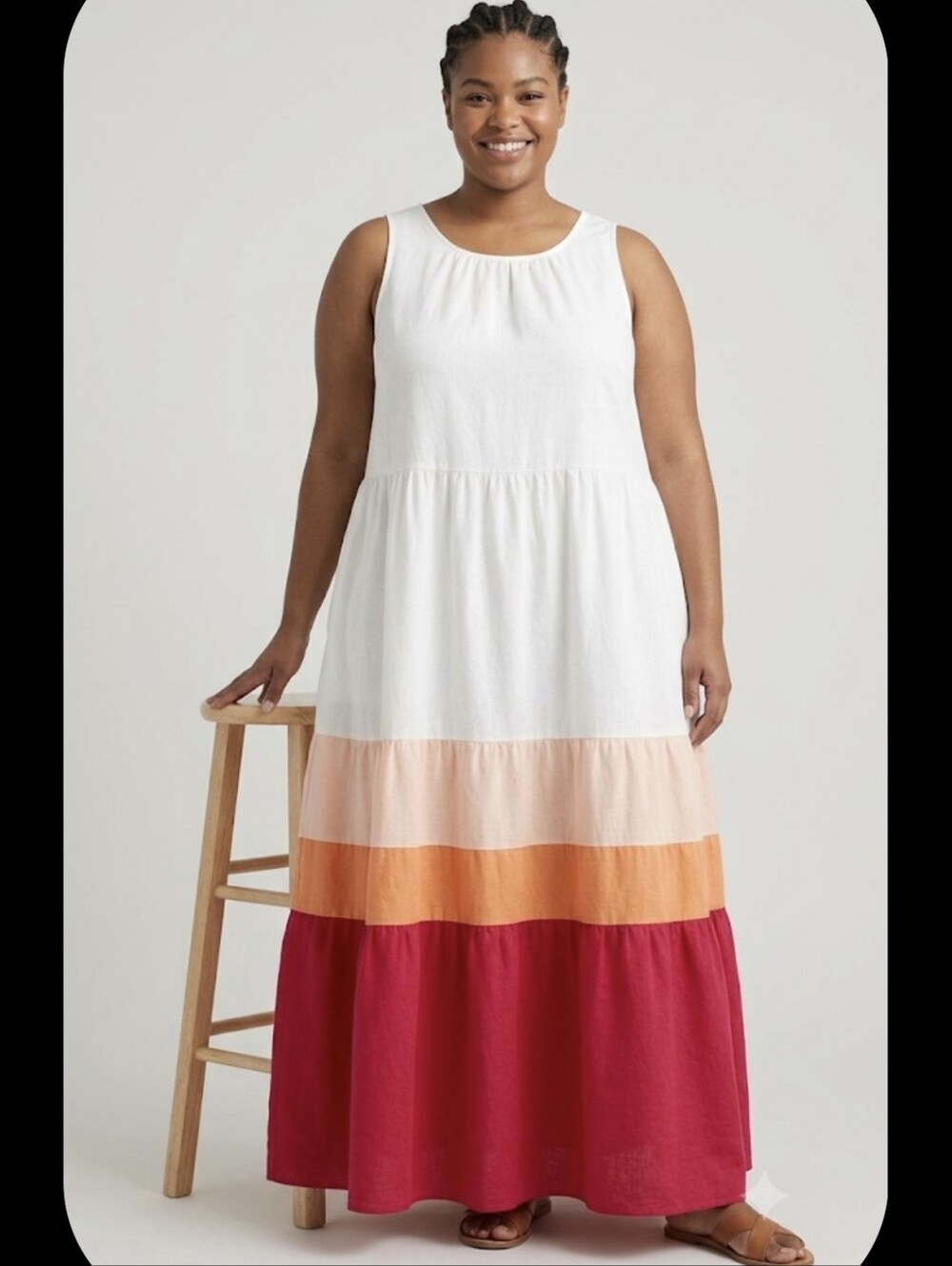 Plus Sz MAXI DRESS. BEACH, Ava & Viv Colorblock S  White, Peach, Orange & Red 3X